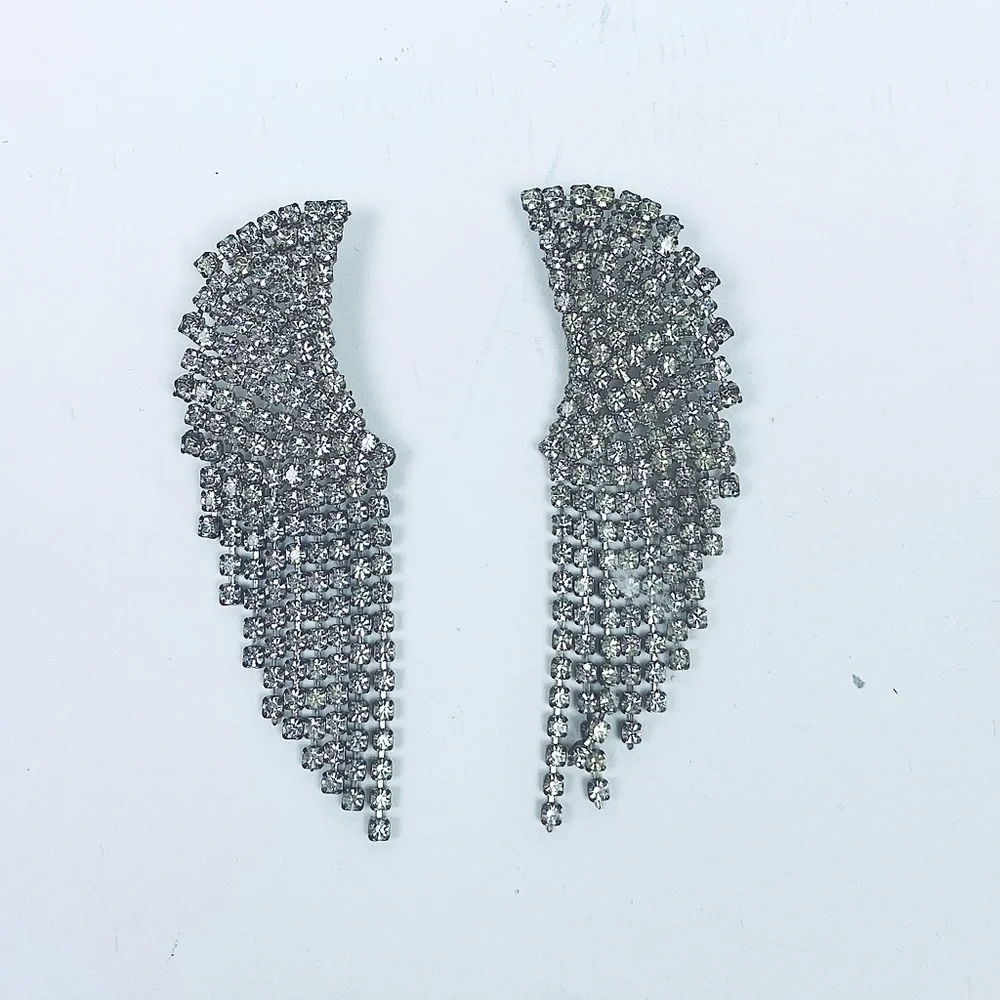 Vintage 80’s Rhinestone Drop Earrings 3-inches. All stones in place. No backing - Picture 1 of 7